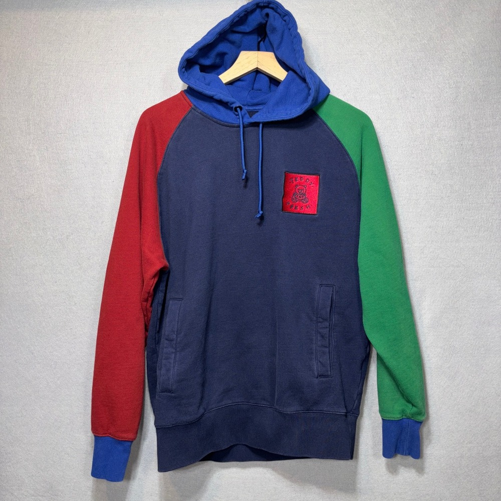 Teddy Fresh Colorblock Bear Logo Hoodie Mens Size M Navy Blue Red Green‎